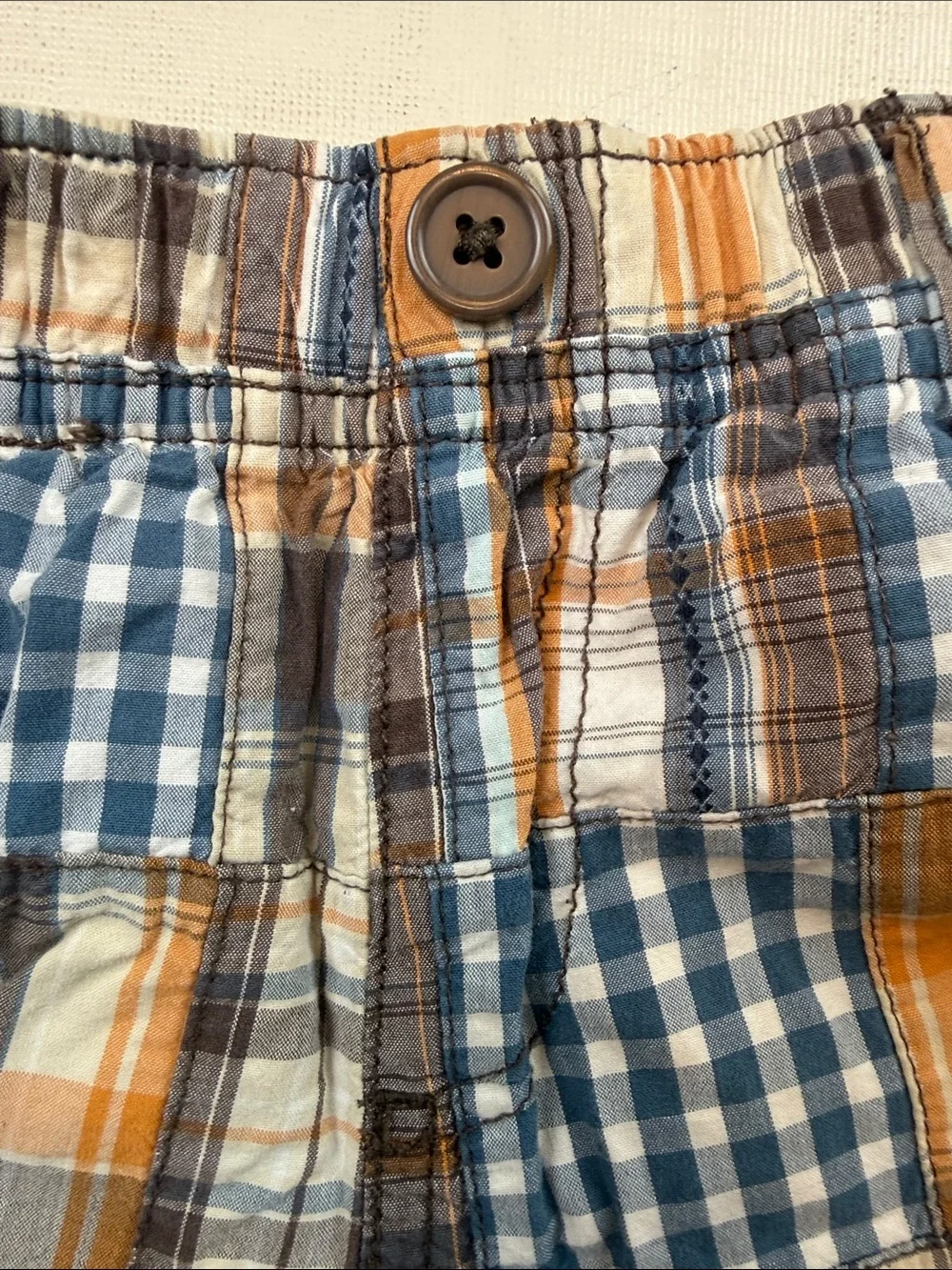 Gymboree Boys Patchwork Plaid Elastic Waist Shorts Blue Tan Size 3T